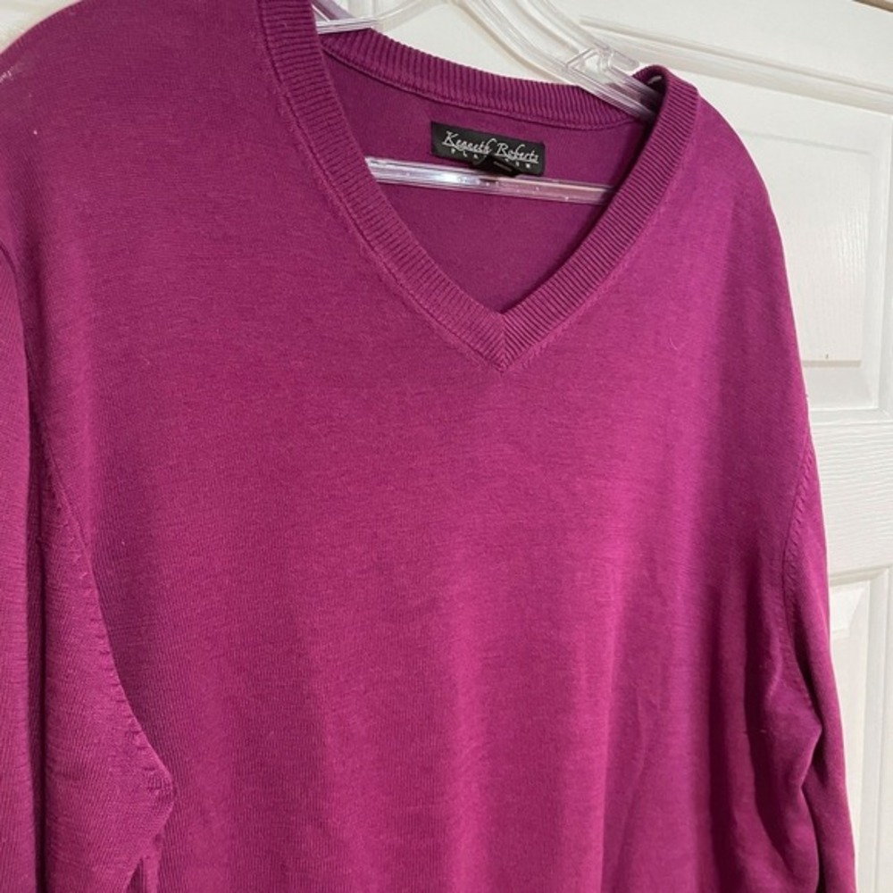Silk‎ Cotton Blend Kenneth Roberts Mens L V-Neck Light Knit Sweater Magenta Pink
